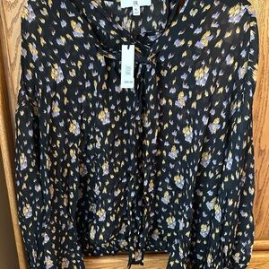 Banana Republic Black and Yellow Puff Sleeve Blouse